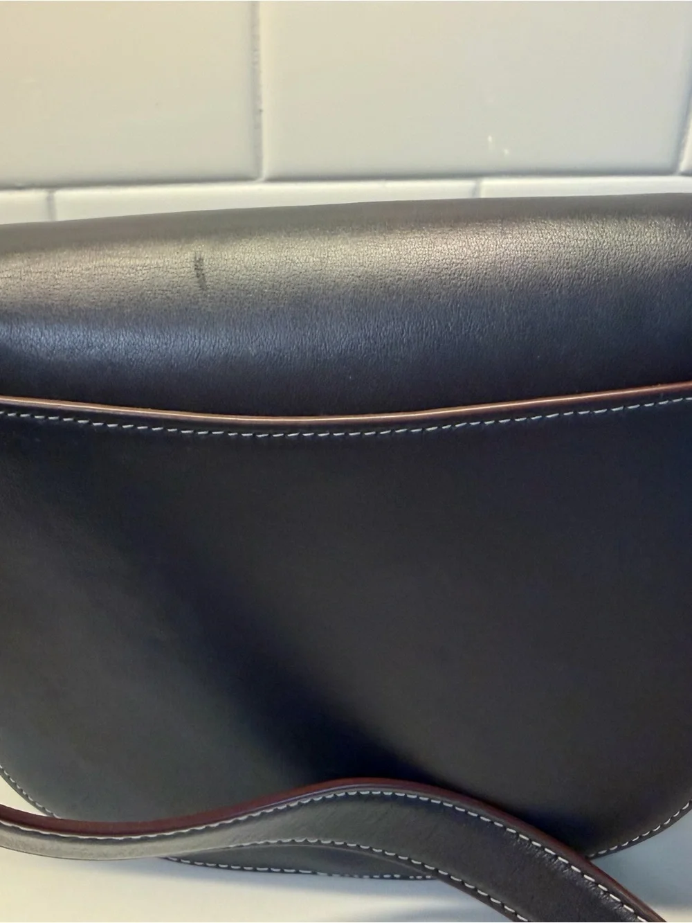 Coach Navy Signature Saddle Crossbody with Gold Hardware